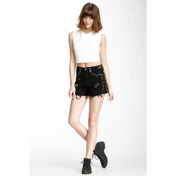 $108 BLANK NYC Heavy STUDDED Sz 29 Hi-Rise JEAN Shorts CUT OFFS embellished - Picture 8 of 11